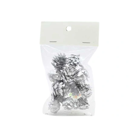 Pine cones in a packet, 25 g, silver color