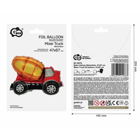 Foil Balloon „Mixer Truck“, 47×67 cm