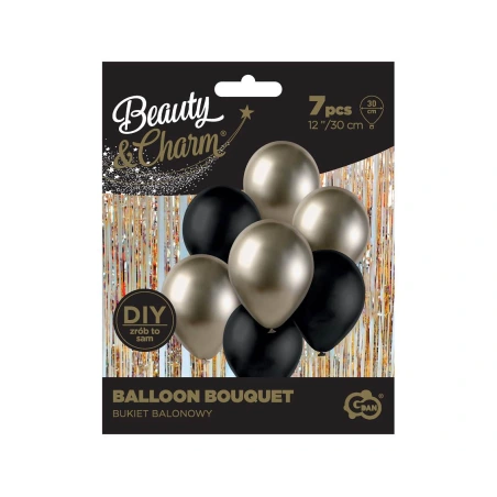 Balloons, 30 cm, prosecco & black, 1 pack. - 7 pcs.