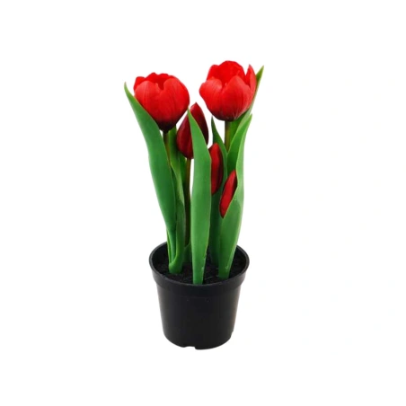 Artificial tulips in a pot, 22 cm, red