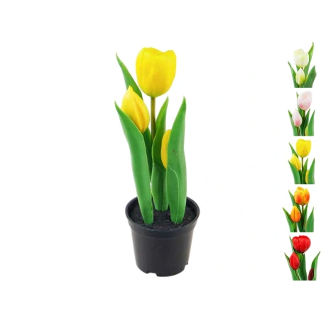 Artificial tulips in a pot, 22 cm, various colors