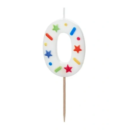 Birthday Candle Number '0', white confetti, 5.5cm (1 pkt / 1 pc.)