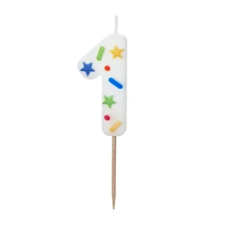 Birthday Candle Number '1', white confetti, 5.5cm (1 pkt / 1 pc.)