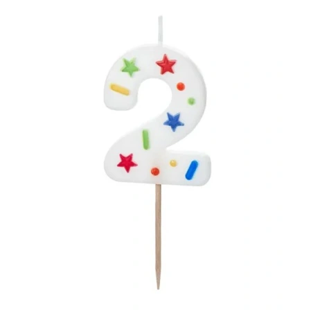 Birthday Candle Number '2', white confetti, 5.5cm (1 pkt / 1 pc.)