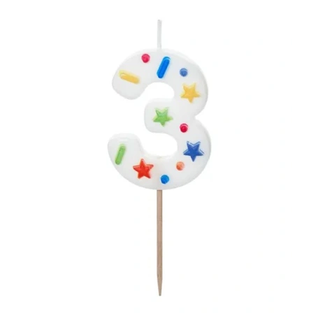 Birthday Candle Number '3', white confetti, 5.5cm (1 pkt / 1 pc.)