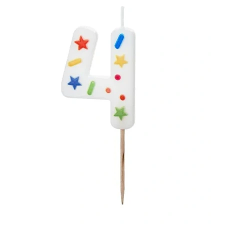 Birthday Candle Number '4', white confetti, 5.5cm (1 pkt / 1 pc.)