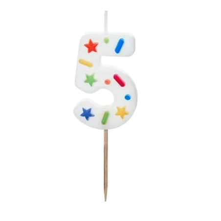 Birthday Candle Number '5', white confetti, 5.5cm (1 pkt / 1 pc.)