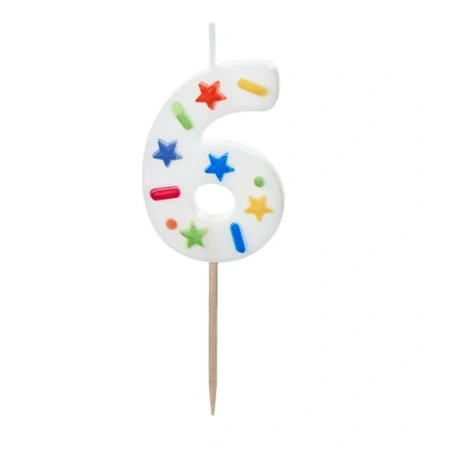 Birthday Candle Number '6', white confetti, 5.5cm (1 pkt / 1 pc.)