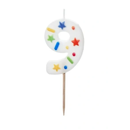 Birthday Candle Number '9', white confetti, 5.5cm (1 pkt / 1 pc.)