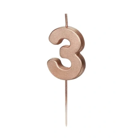 Birthday Candle Number 3, rose gold, 4.5cm (1 pkt / 1 pc.)