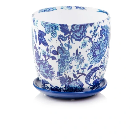 Flowerpot decorated with white and blue ornaments