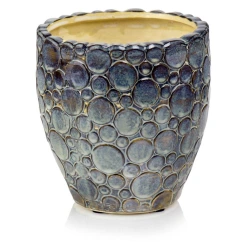 Ceramic flowerpot, turquoise and cream colors