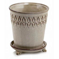 Ceramic flowerpot, cream and brown colors