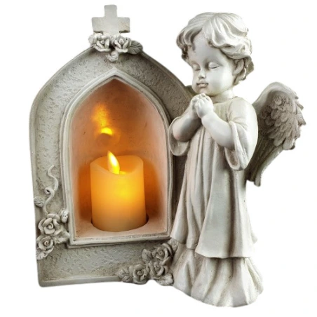 Angelas su koplyčia ir LED žvake, 21,5 cm