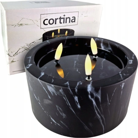 Žvakė LED su 3 liepsnelėm, marmuro efektas, 15×8 cm, juodos spalvos