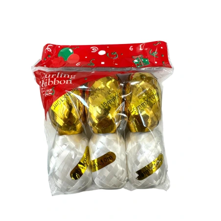 Ribbon, 5 mm × 10 m, white and gold colors, 1 pack - 6 pcs.