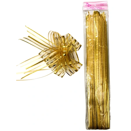 Organza ribbon, 50 mm × 75 cm, gold color, 1 pack - 10 pcs.