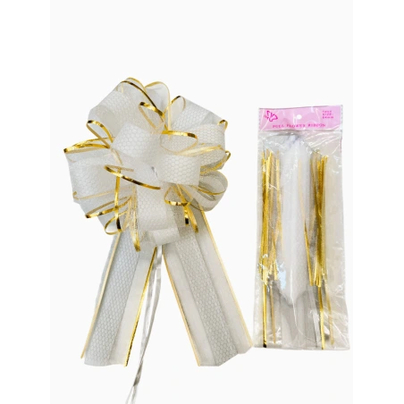 Organza ribbon, 6.4×170 cm, white with gold stripes