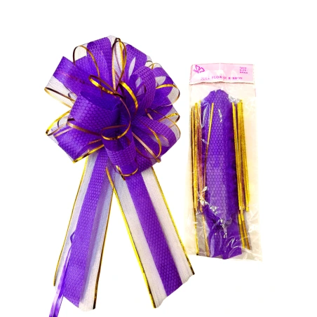 Organzos kaspinas, 6,4×170 cm, violetinis su aukso spalvos juostelėmis