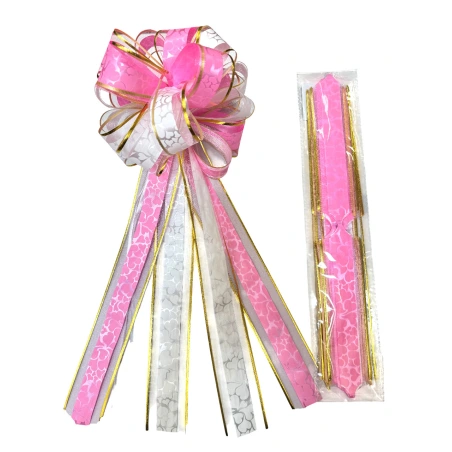 Organza ribbon, 5×137 cm, pink-white