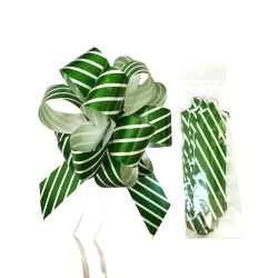 Ribbon, 2.8×96 cm, green with white stripes