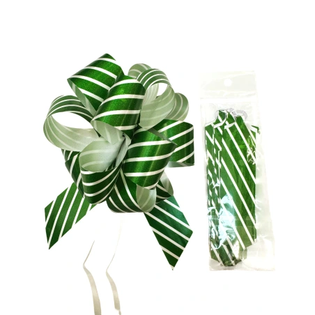Ribbon, 2.8×96 cm, green with white stripes