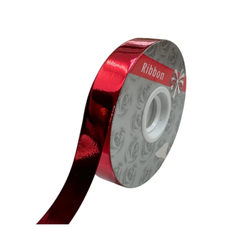 Metalizuota polipropileno juostelė, 1,8 cm × 100 y (91,44 m), raudonos spalvos