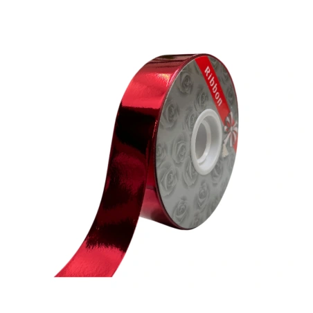 Metallized polypropylene ribbon, 2.8 cm × 100 y (91.44 m), red