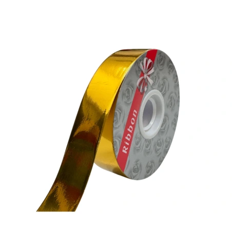 Metallized polypropylene ribbon, 2.8 cm × 100 y (91.44 m), gold color