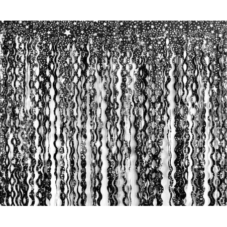 Užuolaida, 100×200 cm, juoda su sidabro spalvos žvaigždutėmis