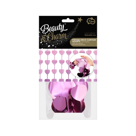 Fringe Deco Curtain B&C Hearts, mat purple, 100x200 cm
