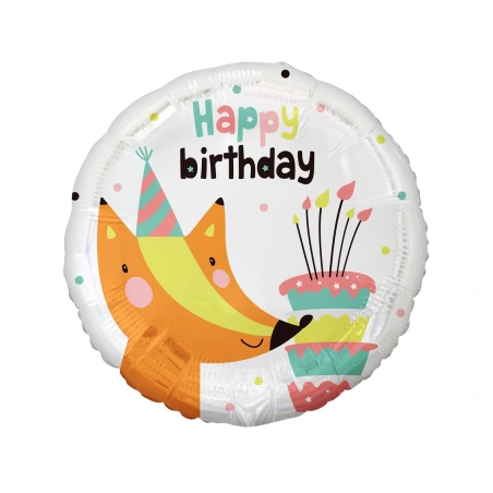 Folio balionas „Fox with Birthday Cake (Happy Birthday)“, 18"