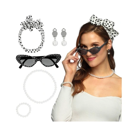 Set 50's (scarf, party glasses, necklace, bracelet)