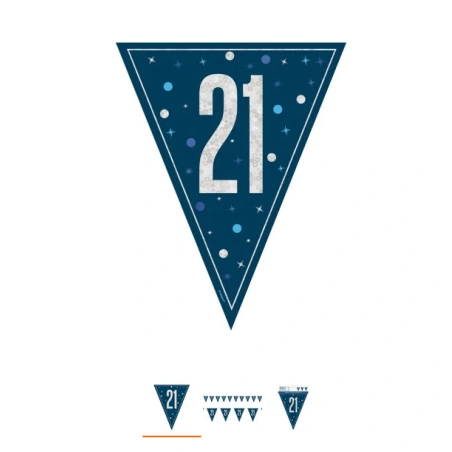 Flag banner 21th Birthday, blue, 2,74 m