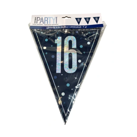 Garland flags 16th Birthday, blue, 2,74 m