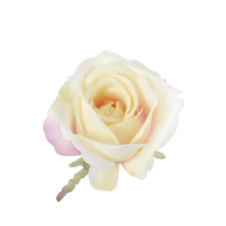 Artificial rose flowers, 1 pack - 12 pcs., vanilla-green-pink color