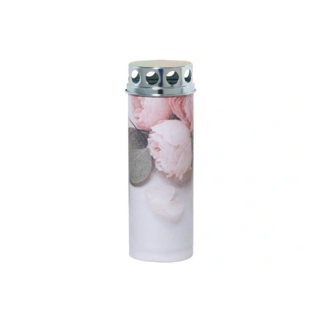 Grave candle in a paper, high-temperature resistant container, 18×6 cm, burning time 18-24 hours.