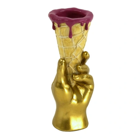 Vase Icecream, gold polyresin, 12.5x11x31cm