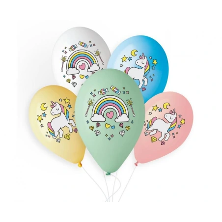Premium helium balloons Unicorn and Rainbow, 13" / 5 pcs.