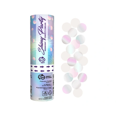 Confetti cannon Shiny Party, iridescent foil circles, 15 cm
