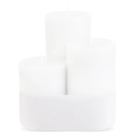 Candles, 1 pack - 3 pcs., (13×6×6, 10×6×6, 7.5×6×6 cm), white