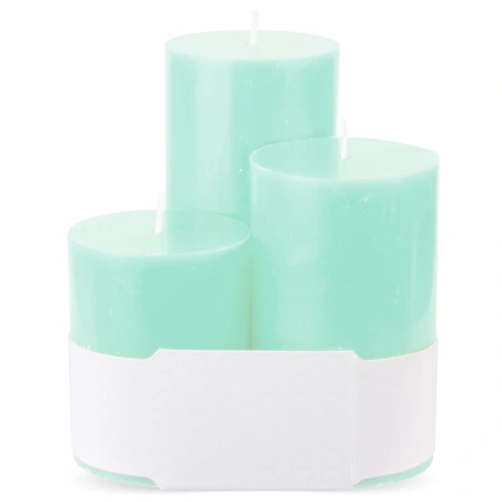Candles, 1 pack - 3 pcs., (13×6×6, 10×6×6, 7.5×6×6 cm), blue color