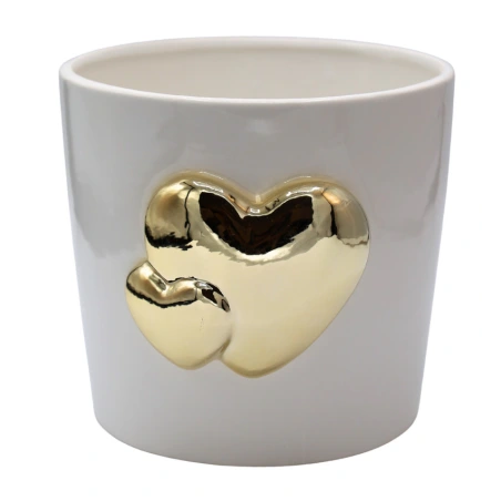 Flowerpot, 18.5×17×15.5 cm, white with gold heart