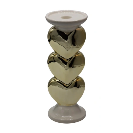 Candle holder, ceramic, with gold hearts, 10×26 cm