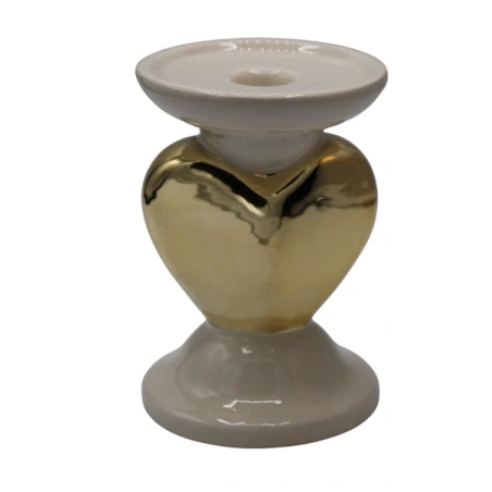 Candle holder, ceramic, with gold heart, 10×14 cm