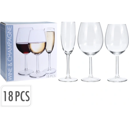 Vyno ir šampano taurių rinkinys, 6 po 180 ml, 6 po 430 ml, 6 po 580 ml