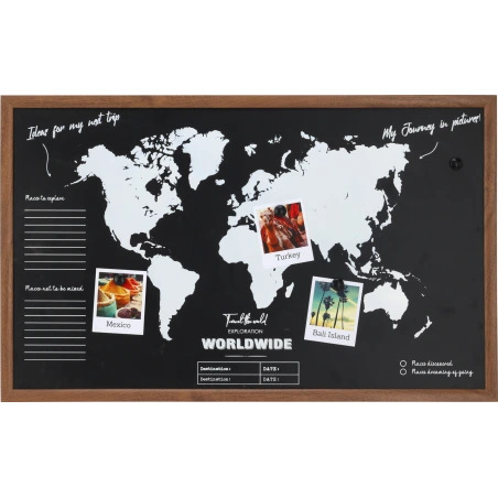 Magnetic board with world map, 78×1.5×48 cm