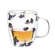 Mug, 350 ml, clear glass with colorful flowers