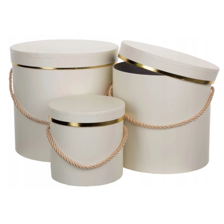 Gift boxes, light beige and gold, 1 pack - 3 pcs. (20×20 cm, 18×18 cm, 13×13 cm)