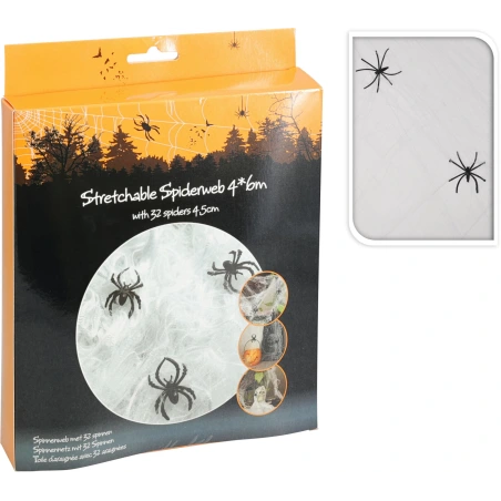 Spider web, 125 g, 32 spiders (4.2×3.3 cm)